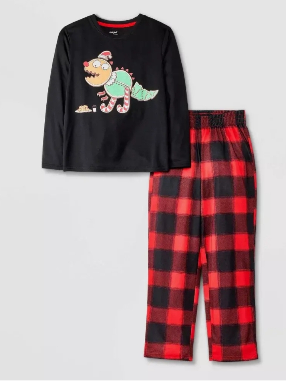 Cat & Jack Black Top with Red & Black Plaid Dino Pajama Set